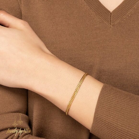 NEW 14K Yellow Gold Interweave Chain Boho Minimalist Luxury Bracelet - Picture 1 of 5